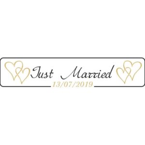 Πινακίδα αυτοκινήτου γάμου Just Married gold hearts (2 τεμ)