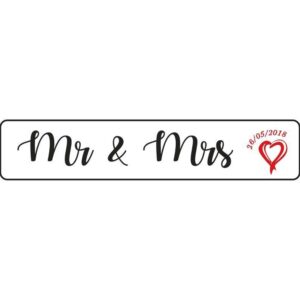 Πινακίδα αυτοκινήτου γάμου Mr & Mrs ημερομηνία (2 τεμ)