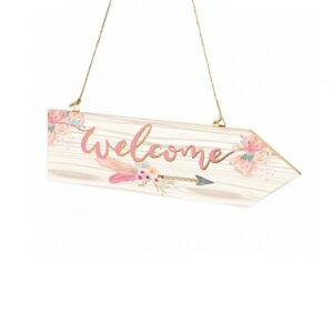 Ξύλινη Πινακίδα βέλος Welcome Boho