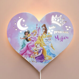 Ξύλινο Φωτιστικό καρδιά - Πριγκίπισσες Disney