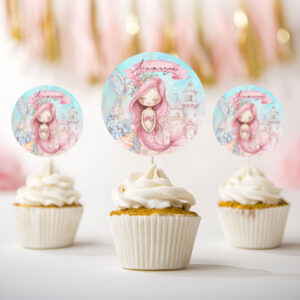 Topper Cupcake - Ροζ Γοργόνα (6 τεμ)
