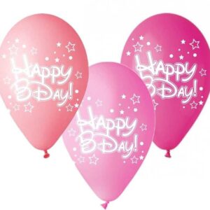 12" Μπαλόνι Happy Bday αστεράκια ροζ αποχρώσεις (25 τεμ)