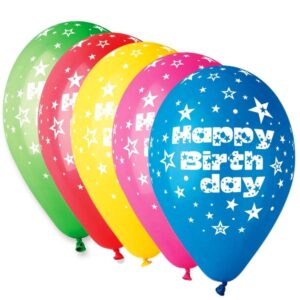 12" Μπαλόνι Happy Birthday αστεράκια 5 χρώματα (25 τεμ)