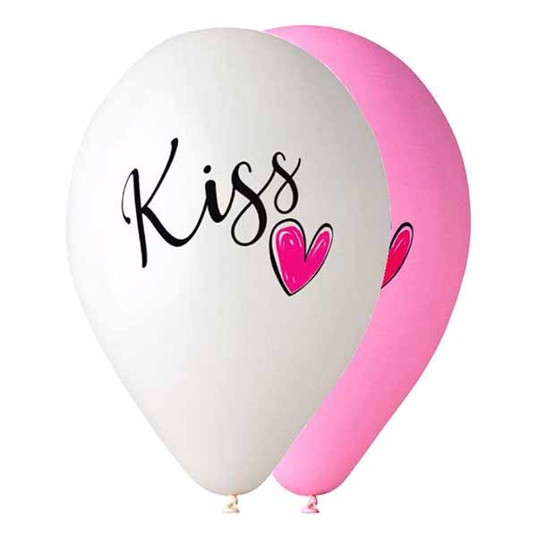 12" Μπαλόνι τυπωμένο Kiss  καρδούλα (25 τεμ)