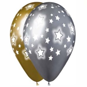 12" Shiny Μπαλόνια με Αστέρια Χρυσό & Ασημί (25 τεμ)