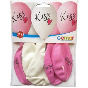 13" Kiss & καρδούλα τυπωμένα λάτεξ μπαλόνια (5 τεμ)