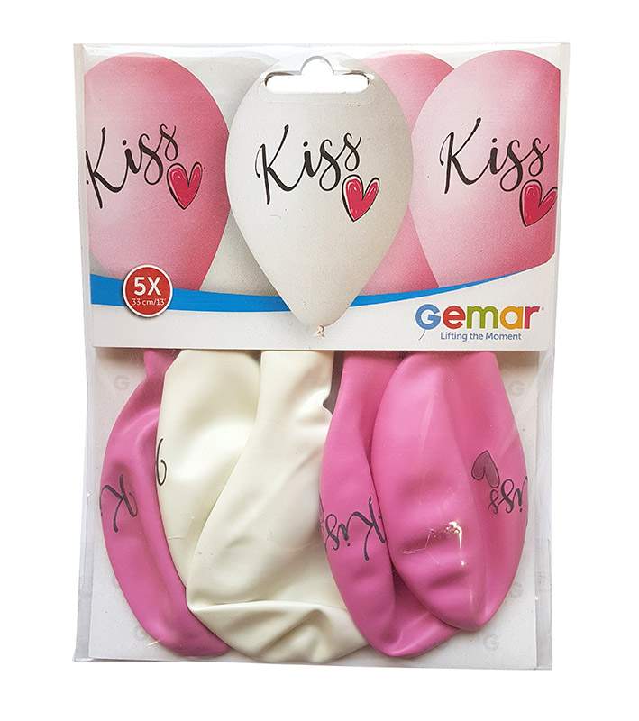 13" Kiss & καρδούλα τυπωμένα λάτεξ μπαλόνια (5 τεμ)