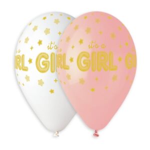 13" Μπαλόνι "It's a girl" χρυσά αστέρια (25 τεμ)