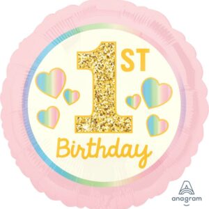 17" Μπαλόνι 1st Birthday Ροζ και Χρυσό