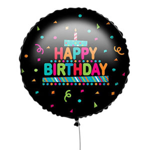 18'' Μπαλόνι Happy Birthday Μαύρο με Κονφετί