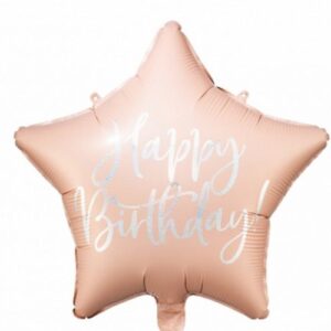 18" Μπαλόνι Αστέρι Happy Birthday Ροζ της Πούδρας