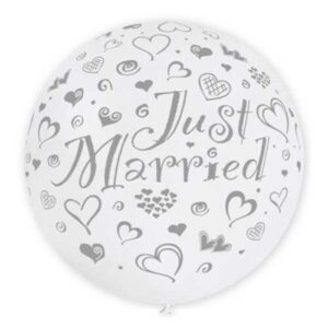 36'' Μπαλόνι Άσπρο τυπωμένο "Just Married" με καρδούλες