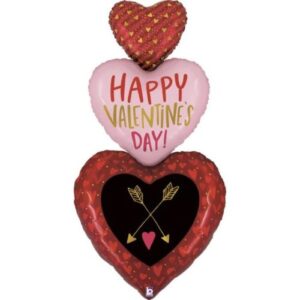 60" Μπαλόνι τριπλή Καρδιά 'Happy Valentine's Day'