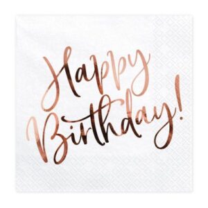 Χαρτοπετσέτες Happy Birthday Ροζ Χρυσό (20 τεμ)