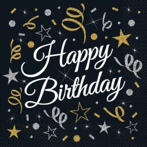 Χαρτοπετσέτες μαύρες Happy Birthday (20 τεμ)