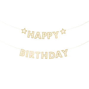 Γιρλάντα Happy Birthday με χρυσό Περίγραμμα 220cm