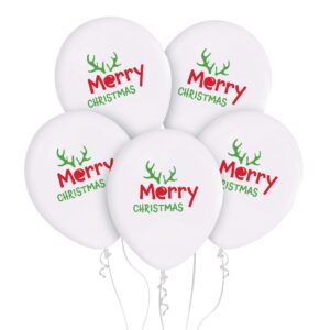 Λάτεξ Mπαλόνια Άσπρα Merry Christmas Ταρανδάκι (5 τεμ)
