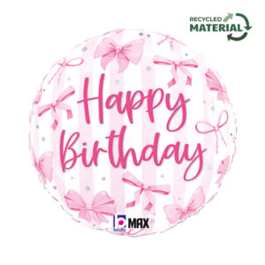 18" Μπαλόνι ροζ Φιόγκοι 'Happy Birthday'