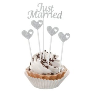 Οδοντογλυφίδες Just Married ασημί glitter (5 τεμ)
