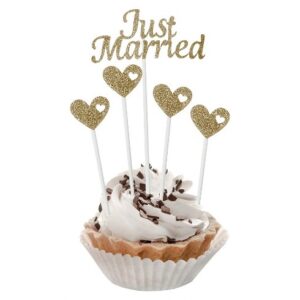 Οδοντογλυφίδες Just Married χρυσό glitter (5 τεμ)