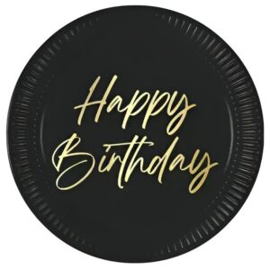 Πιάτα φαγητού μαύρα Elegant Birthday (8 τεμ)