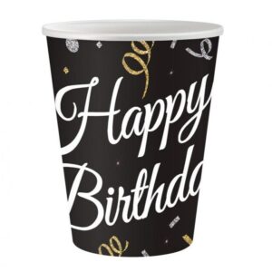 Μαύρα χάρτινα Ποτήρια - Happy Birthday (6 τεμ)