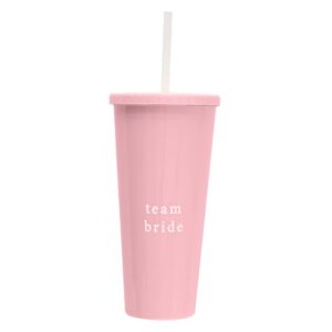 Ροζ Ποτήρι με καλαμάκι - Team Bride