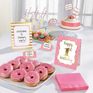 Σετ διακόσμησης μπουφέ 1st Birthday ροζ (12 τεμ)
