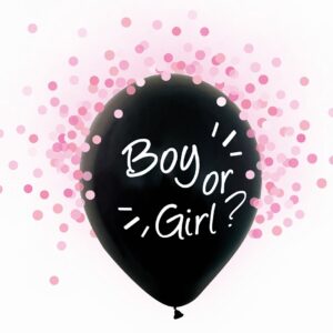 Σετ μαύρα μπαλόνια Boy or Girl με ροζ κομφετί (4 τεμ)