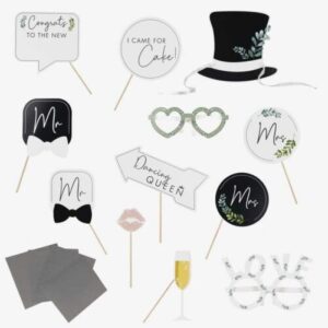 Σετ Photo booth Props Γάμου με αυτοκόλλητα (13 τεμ)