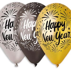 Τυπωμένο μπαλόνι "Happy New Year" σε 3 αποχρώσεις (25 τεμ)