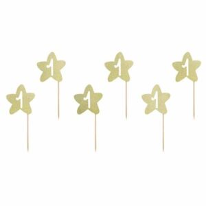 Topper τούρτας 1st Birthday χρυσά αστεράκια (6 τεμ)